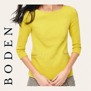 0506W.. BODEN BLOUSE 3/4 SLEEVES‎ LIME YELLOW IN COLOR ZIPPERED POCKETS